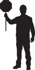 Worker holding stop sign with helmet vector