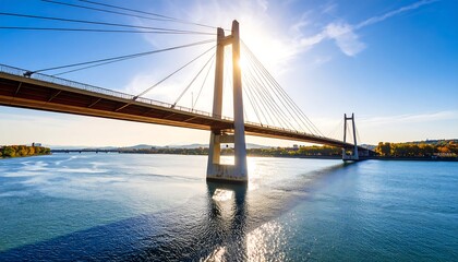 Cable-stayed bridge over a river on a sunny day
