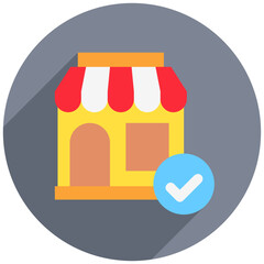Open Store rounded flat color, mini illustration icon. use for modern concept, print, UI, UX kit, web and app development. Vector related to commerce, retail, marketing and shopping.