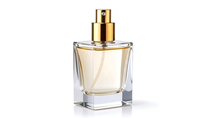 Clear glass perfume bottle with gold spray top