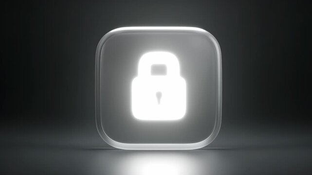 Frosted glass padlock security app icon, square with rounded corners on black background