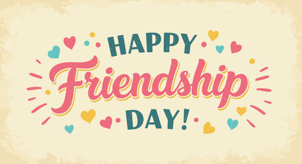 Vector Illustration Happy Friendship Day Typography with Hearts and Colorful Design in Modern Style