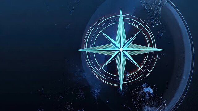 Glowing compass rose on dark background