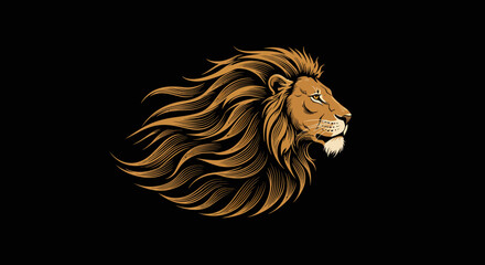 Vector Illustration of Regal Lion Head in Modern Style with Gold and Black Colors for Luxury Branding and Logo Design