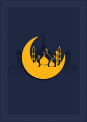 Islamic Design Crescent Moon and Mosque

