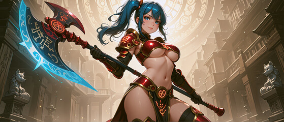 斧を持ったアーマー美女戦　Armored beauty with an axe
