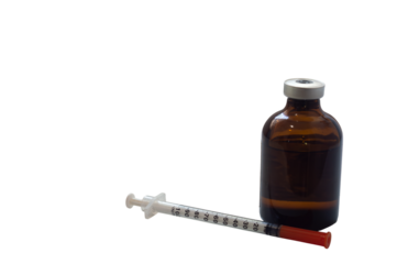 Brown glass medicine vial with insulin syringe PNG transparent