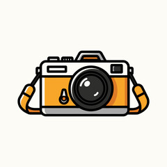 Vector Illustration of Camera Icon in Modern Minimalist Style with Orange and Black Colors for Photography Branding