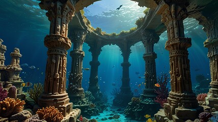 Fototapeta premium Enchanted Underwater Kingdom with Coral Reef and Fish 