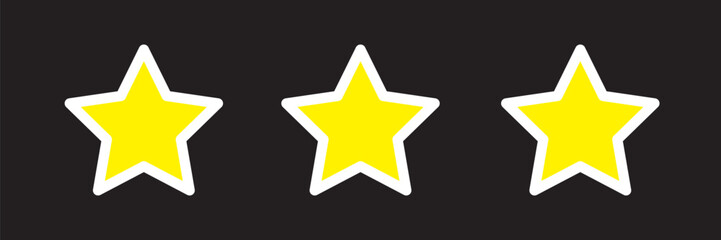 Three yellow stars glossy colors. Achievements for games. Customer rating feedback concept from client about employee of website. Realistic 3d design. For mobile applications. Vector illustration