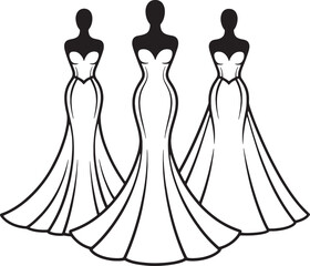 Three Fashionable Women Wearing Evening Gowns Illustration