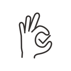 A line art icon of a hand making the "OK" sign, representing approval, agreement, or everything being in order.