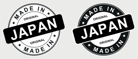 black made in japan original stamp labels with round shape on light background in badge design	