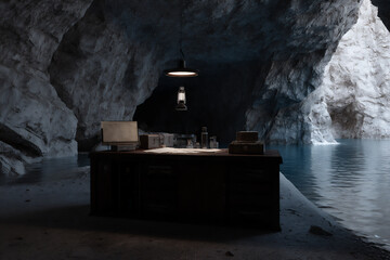 secret adventurer's hideout in a cliffside cave