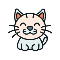 Cute Smiling Cat Cartoon Illustration on Black Background, Flat Design