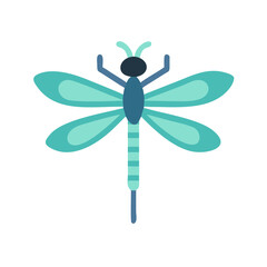 Simple Blue Dragonfly Illustration on Black Background, Insect Graphic