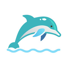 Cute Cartoon Dolphin Jumping Out of the Water Illustration on Black