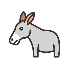 Cute Donkey Vector Illustration Isolated on Black Background. Farm Animal Icon.