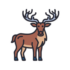 Stylized Illustration of a Brown Stag with Antlers Isolated on Black