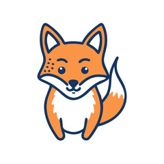 Cute Cartoon Fox Illustration with Blue Outline on Black Background