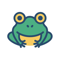 Smiling Green Frog Cartoon Character Illustration on Black Background, Aquatic Life