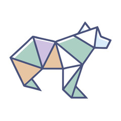 Geometric Bear Illustration: Polygonal Animal Design with Pastel Colors on Black Background