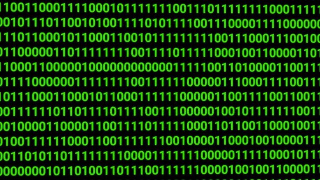 Binary code animation on transparent background with alpha channel