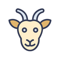 Cute Goat Head Icon: Farm Animal Illustration with Friendly Face and Horns