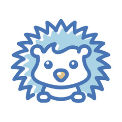 Cute Cartoon Hedgehog Icon Isolated on Black Background, Blue Outline