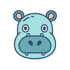 Cute Blue Hippo Cartoon Icon, Vector Illustration on Black Background