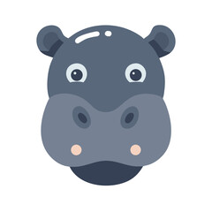 Cute Cartoon Hippo Face Vector Illustration on Black Background, Animal Portrait