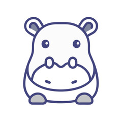 Cute Cartoon Hippo Illustration Vector, Flat Design Hippopotamus on Black Background