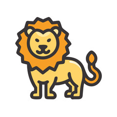 Cute Cartoon Lion Illustration on Black Background, Vector Animal Design