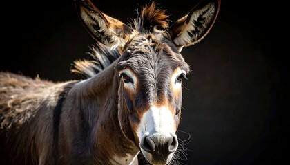 Fototapeta premium Close-up donkey portrait, dark background