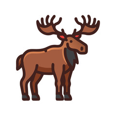 Cartoon Moose Vector Illustration with Antlers on Black Background for Design