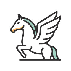 Minimalist Pegasus Icon: Mythical Horse with Wings on Black Background