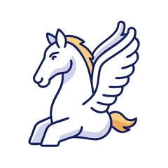 Stylized Pegasus Illustration with Dark Blue Outline and Yellow Highlights on Black