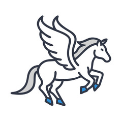 Majestic Pegasus Icon, Mythological Creature with Wings on Black Background