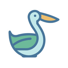 Stylized Pelican Illustration: Cute Bird Icon Vector Graphic Design