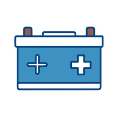 Obraz premium An automotive battery, essential component for powering a vehicle, rendered with clear lines and vibrant colors. Its design highlights the polarity with positive and negative indicators.