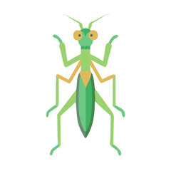 Stylized Green Praying Mantis Illustration on Black Background, Insect Design