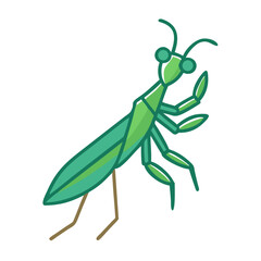 Cartoon Praying Mantis Illustration Isolated on Black Background, Vector Design