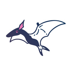 Cute Cartoon Pterodactyl Illustration with Pink Accents on Black Background