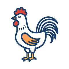 Illustrated Rooster with Bold Outlines on Black Background