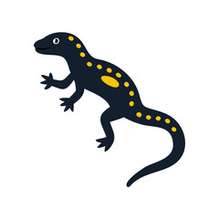 Cartoon Salamander, Isolated Graphic Illustration of Amphibian with Yellow Spots on Black Background