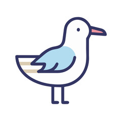 Cartoon Seagull Illustration with Thick Outline, Isolated on Black