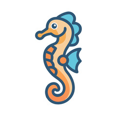 Cartoon Seahorse Illustration in Orange and Blue, Aquatic Life, Sea Creature