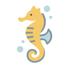 Cute Cartoon Seahorse Illustration with Bubbles on Black Background
