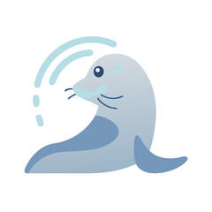 Cute Cartoon Seal with Water, Vector Illustration on Black Background
