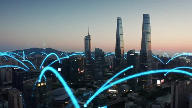 City interlinked with technology concept